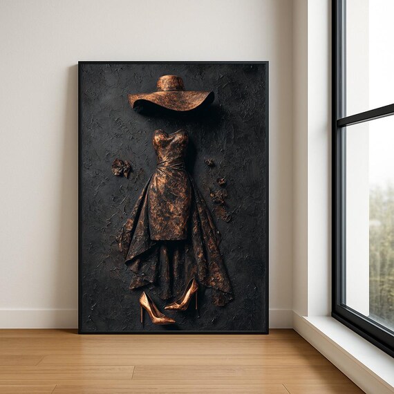 Bronze Fashion Figure Dress Hat Heels Sculpted Modern Style Poster