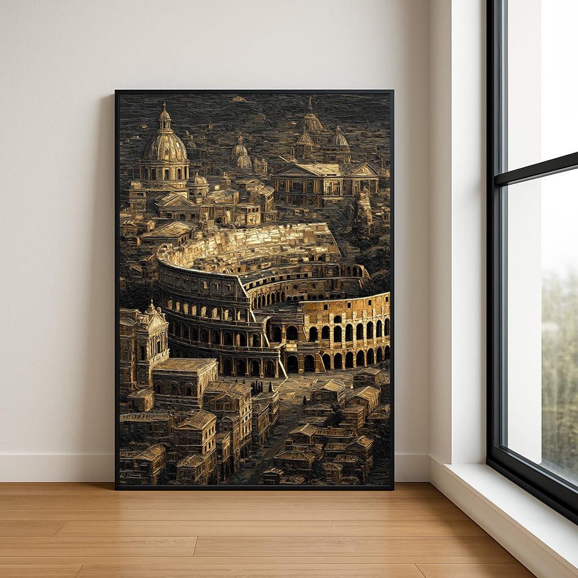 Rome Colosseum Italy Gold Relief Ancient Landmark Architecture Poster