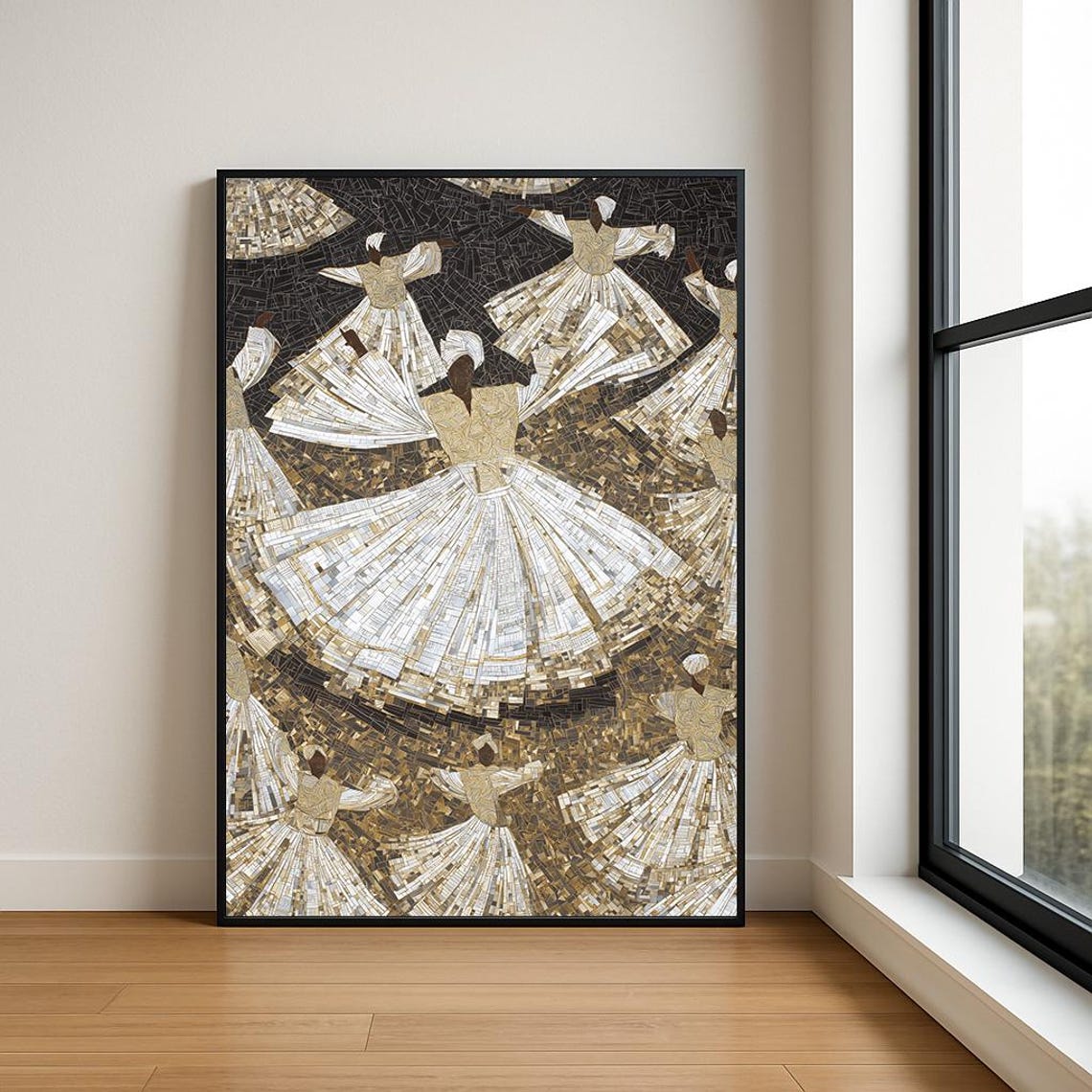 Whirling Dervishes Gold Mosaic Spiritual Sufi Dance Wall Art