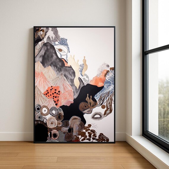 Abstract Terracotta Ochre Organic Shapes Watercolor Wall Art