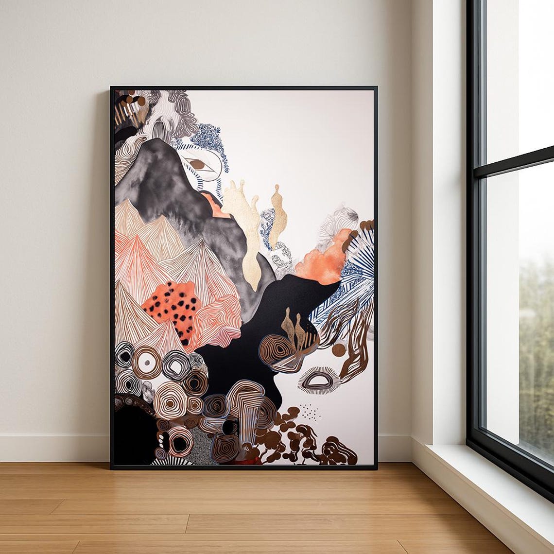 Abstract Terracotta Ochre Organic Shapes Watercolor Wall Art