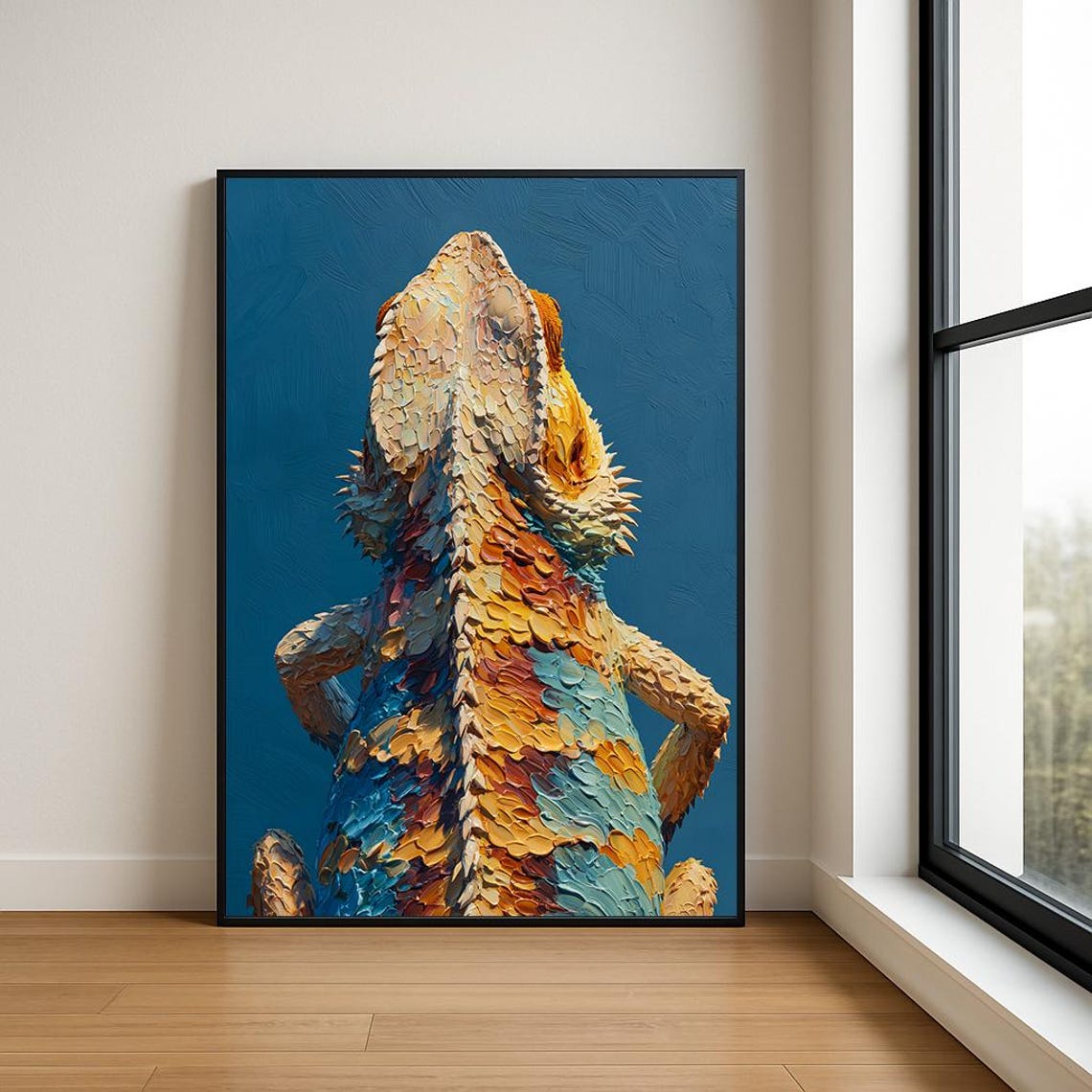 Colorful Bearded Dragon Lizard Impasto Texture Reptile Art Poster