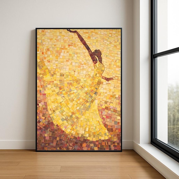 Glowing Golden Mosaic Whirling Dancer Silhouette in Motion Poster