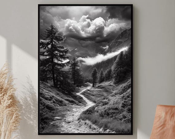 Forest Mountains Print Foggy Mountain Landscape Large Wall Art Green Forest Landscape Print Nature Picture