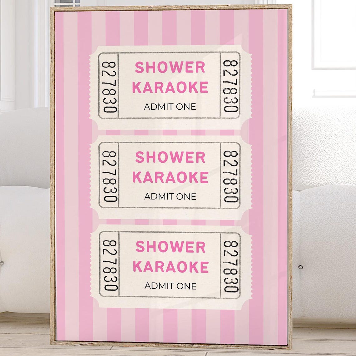 Shower Karaoke Tickets Pink Striped Retro Bathroom Decor Art Print