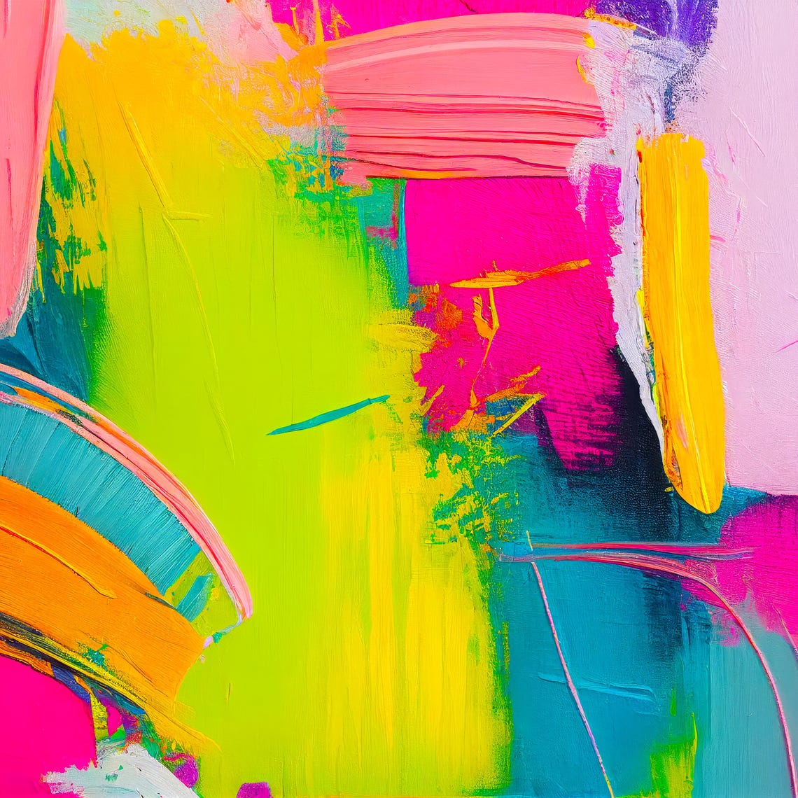Neon Pink Emerald Orange Swirling Brushstroke Lively Abstract Poster - Image 3