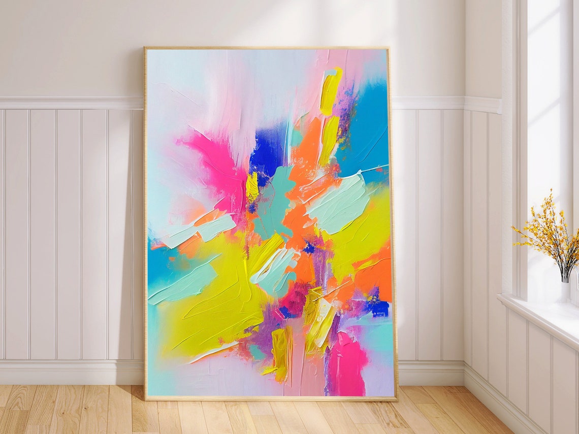 Chartreuse and Coral Vivid Abstract Expressionist Color Poster
