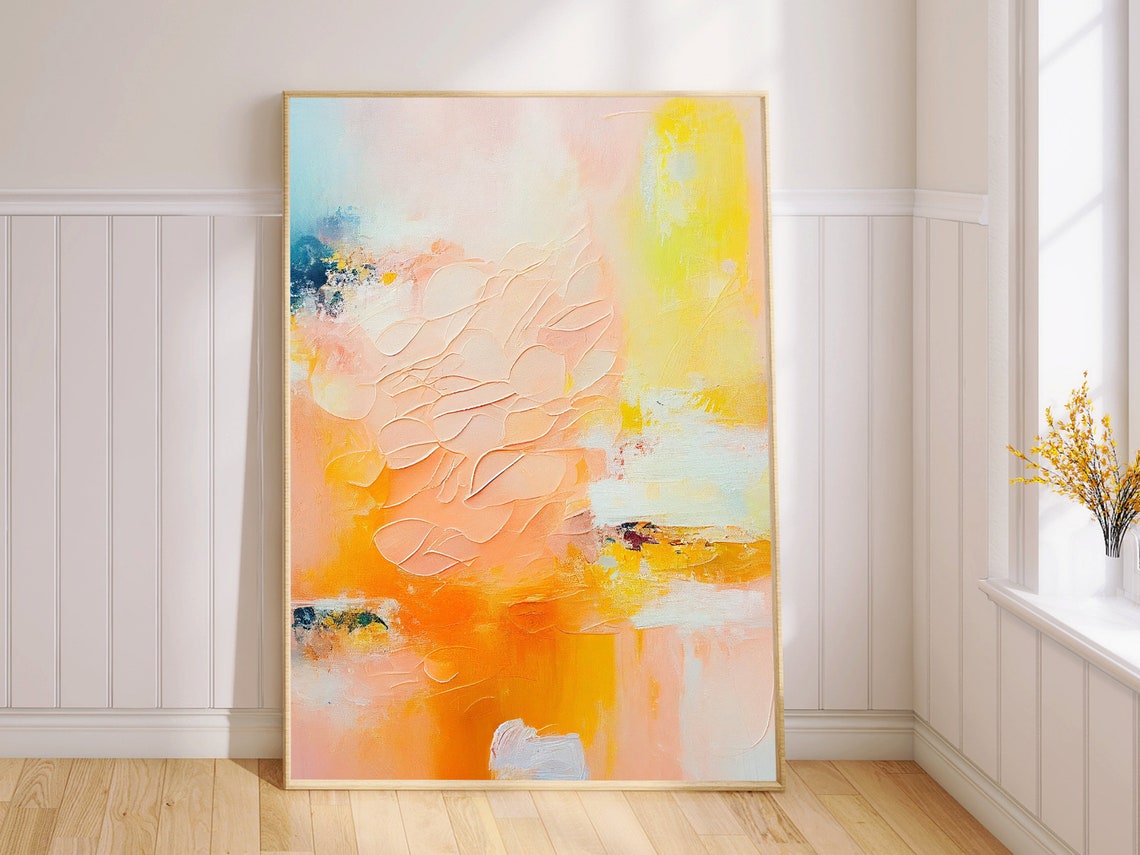 Peach Orange Textured Impasto Floral Relief Abstract Art Poster