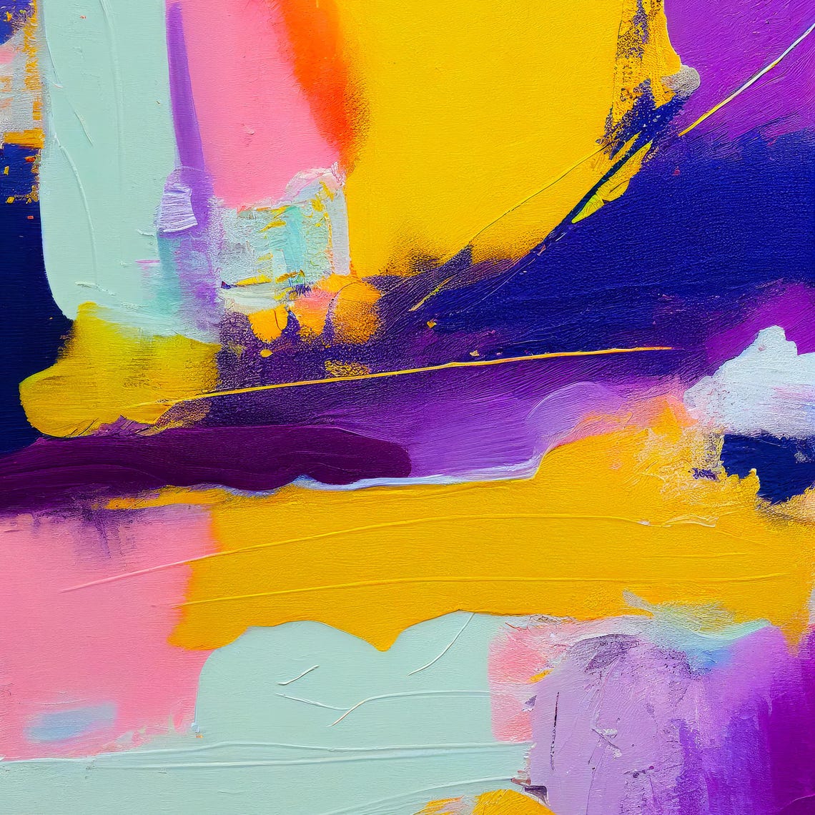 Violet Gold Magenta Layered Brushstroke Abstract Expressionism Poster - Image 3