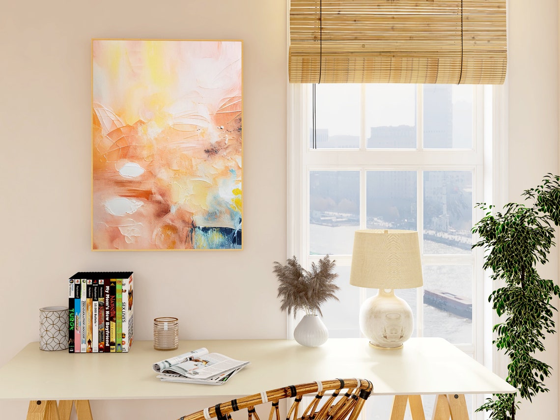 Warm Peach and Cream Textured Impasto Abstract Serene Poster - Image 3