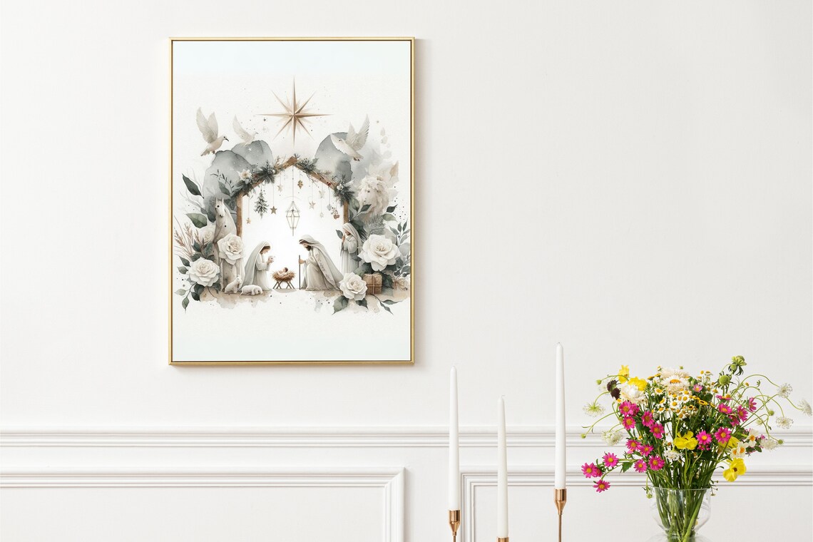 Christmas Nativity Watercolor Print, Christian Faith - Image 2