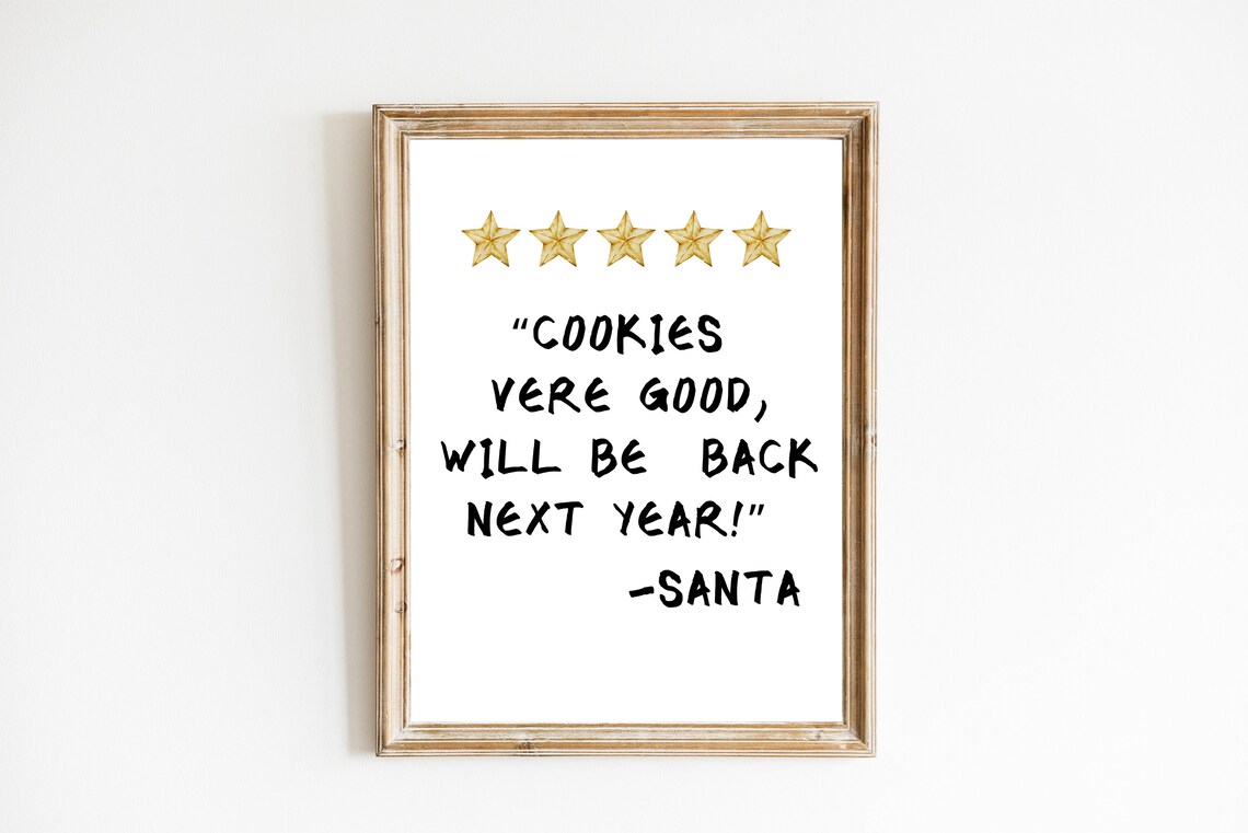 Cookies Five Star Funny Santa Christmas Eve Review Quote Poster