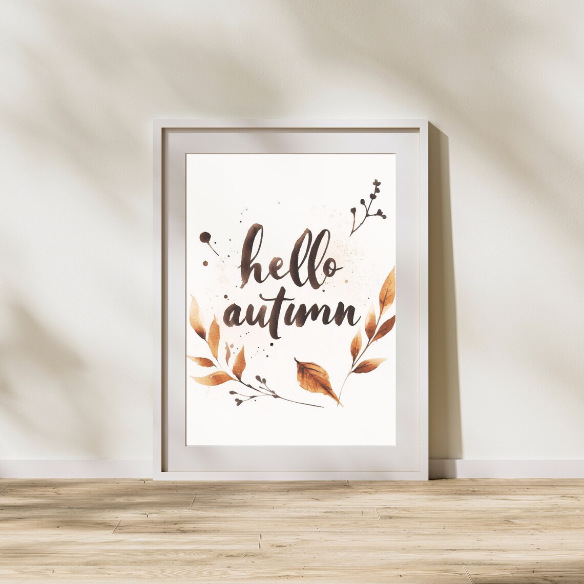 Hello Autumn Watercolor Fall Leaves Seasonal Botanical Wall Art - Image 2