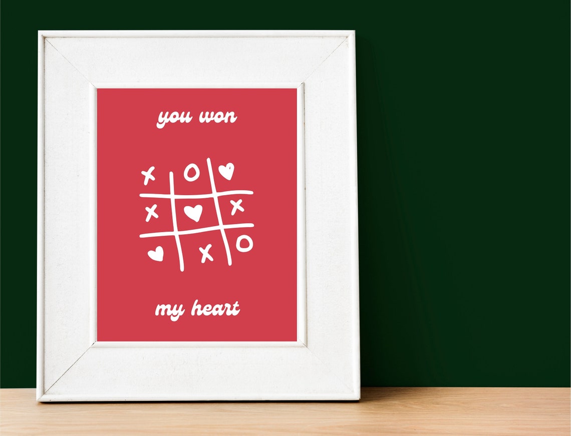 You Won My Heart Tic Tac Toe Hearts Retro Red Anniversary Love Poster - Image 2