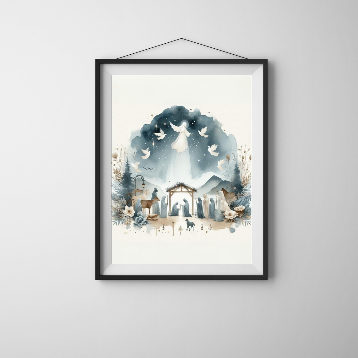 Watercolor Christmas Nativity Scene Angel Birth of Jesus Poster - Image 3
