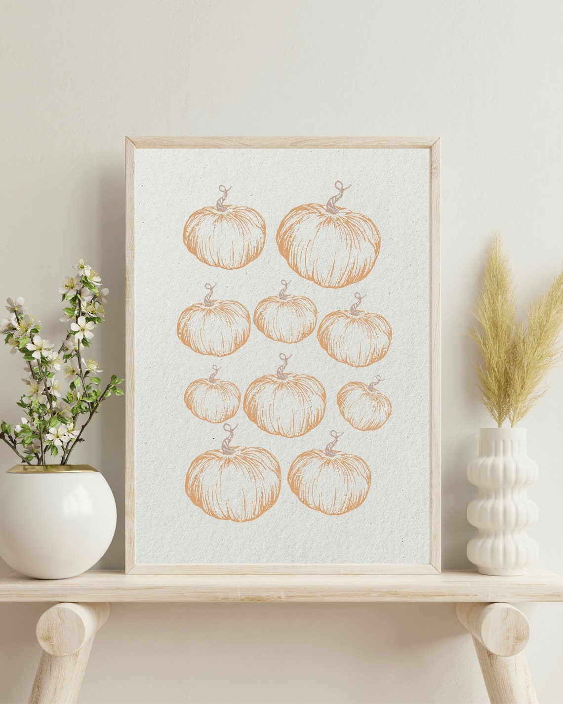 Neutral Beige Pumpkin Poster Modern Fall Sketched Autumn Decor Minimal - Image 2