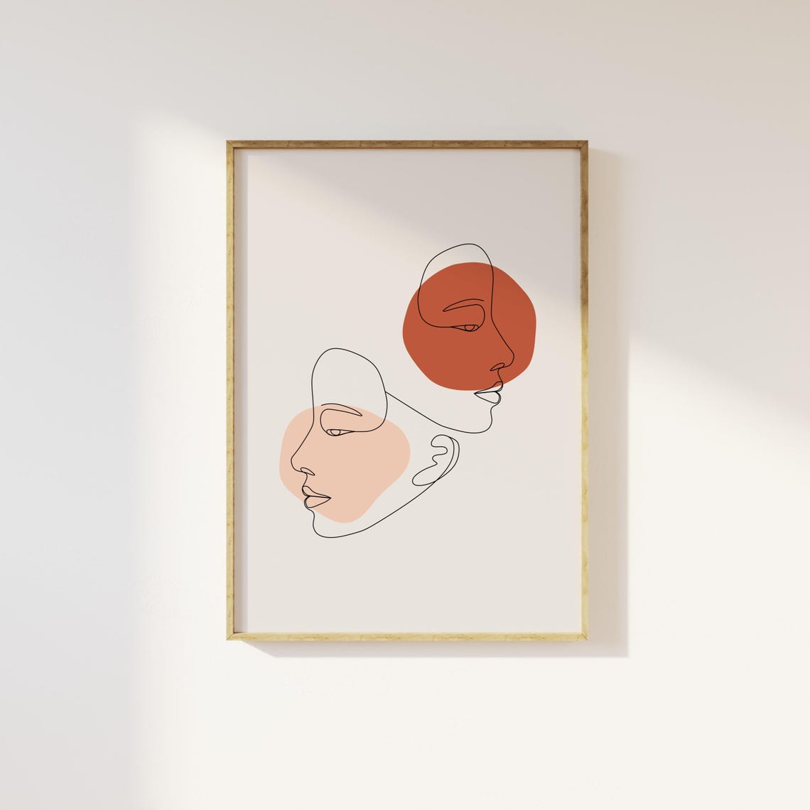 Boho Line Drawing Woman Faces Terracotta Minimalist Abstract Wall Art