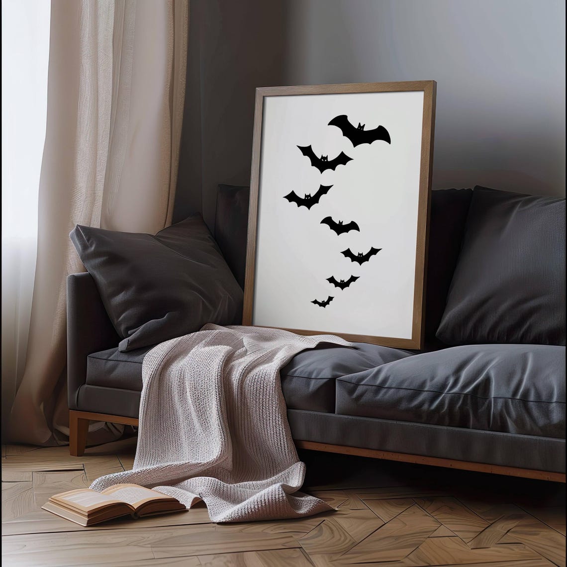 Flying Bats Silhouette Minimalist Halloween Spooky Night Poster - Image 3