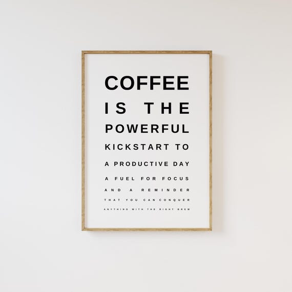 Snellen Chart Style Tea And Coffee Quotes Wall Art Poster Set Coffee And Tea Brewing Poster Kitchen Art Print Coffee Bar Print
