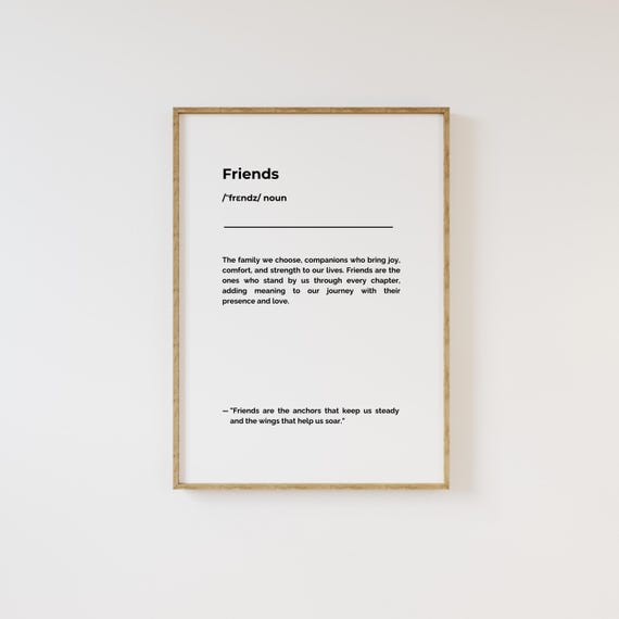 Friends Definition Minimalist Typography Print With Quote Gift