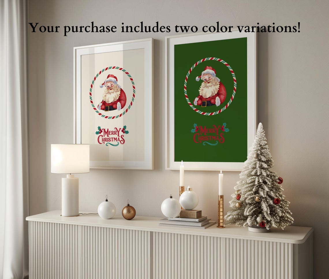 Vintage Santa Claus Merry Christmas Print Retro Holiday Style - Image 3