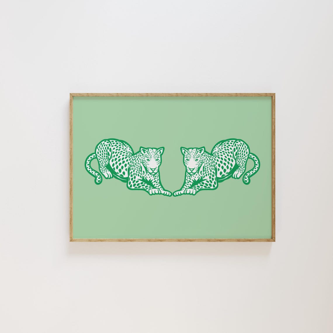 Twin Green Cheetahs Mirrored Jungle Cat Preppy Maximalist Poster - Image 3
