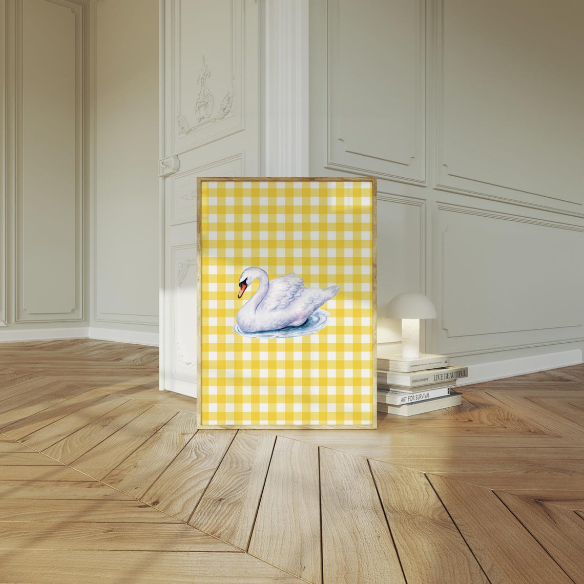 White Swan Yellow Gingham Cute Preppy Coquette Dorm Room Poster - Image 2
