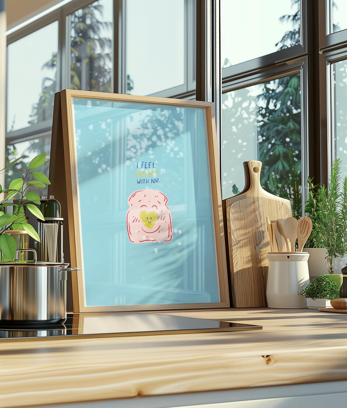 I Feel Butter With You Cute Buttered Toast Pun Funny Kitchen Poster - Image 3