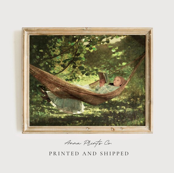 Girl in a Hammock Reading, Vintage Victorian Art Print