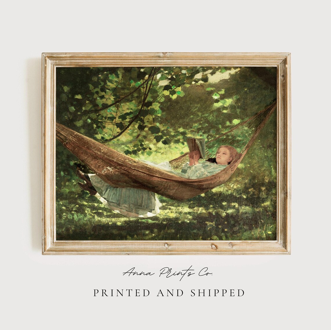 Girl in a Hammock Reading, Vintage Victorian Art Print