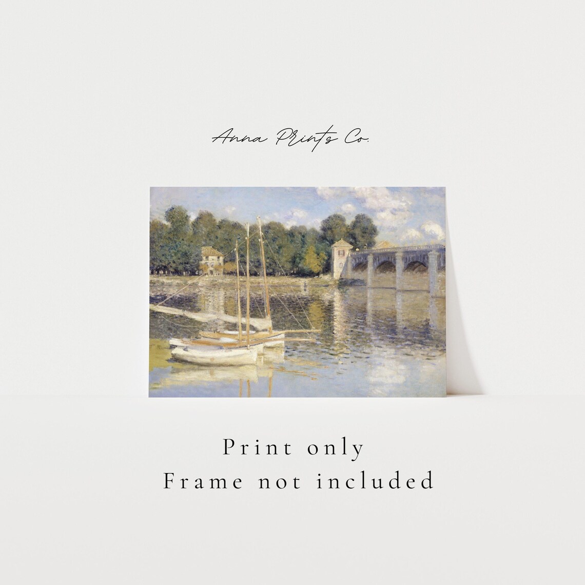 Claude Monet's Argenteuil Bridge, Vintage Art Print - Image 3