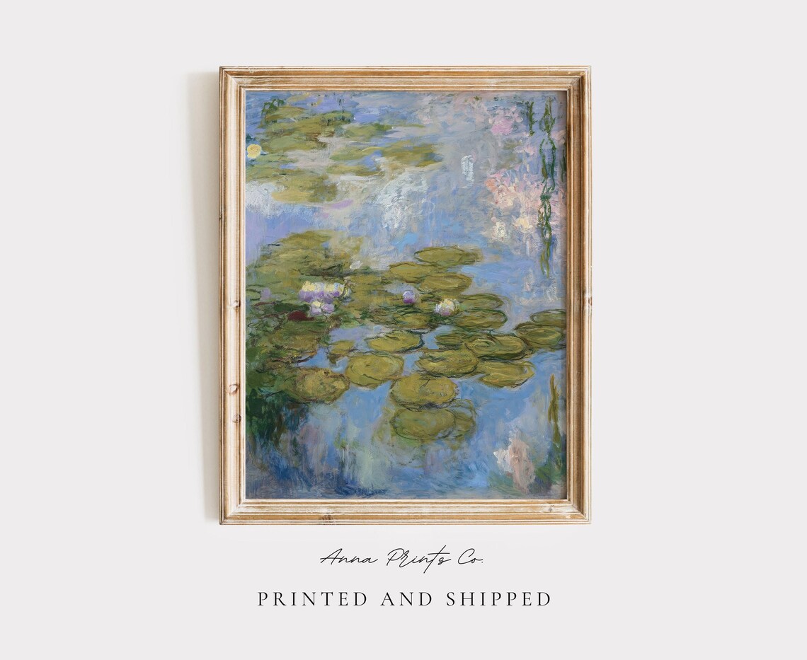 Monet-Inspired Water Lilies Art Print, Vintage Impressionist
