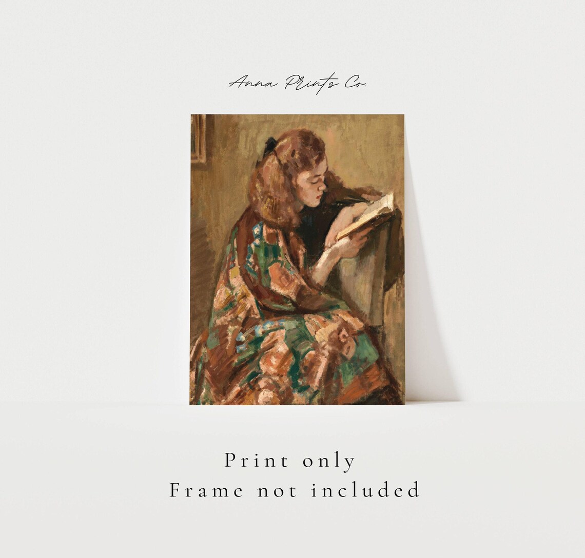 Young Woman Reading, Vintage Cottage Farmhouse Art Print - Image 3