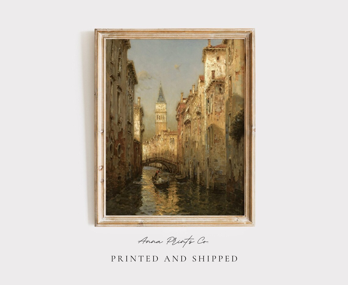 Venice Canal Painting, Vintage Italian Cityscape Art Print
