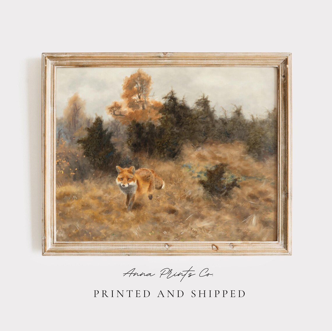 Antique Fox in Autumn Landscape, Vintage Art Print