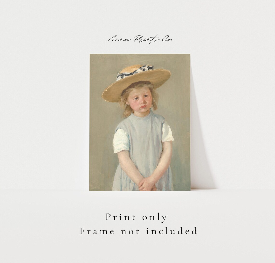 Victorian Child in a Straw Hat, Cottage Farmhouse Art Print - Image 3