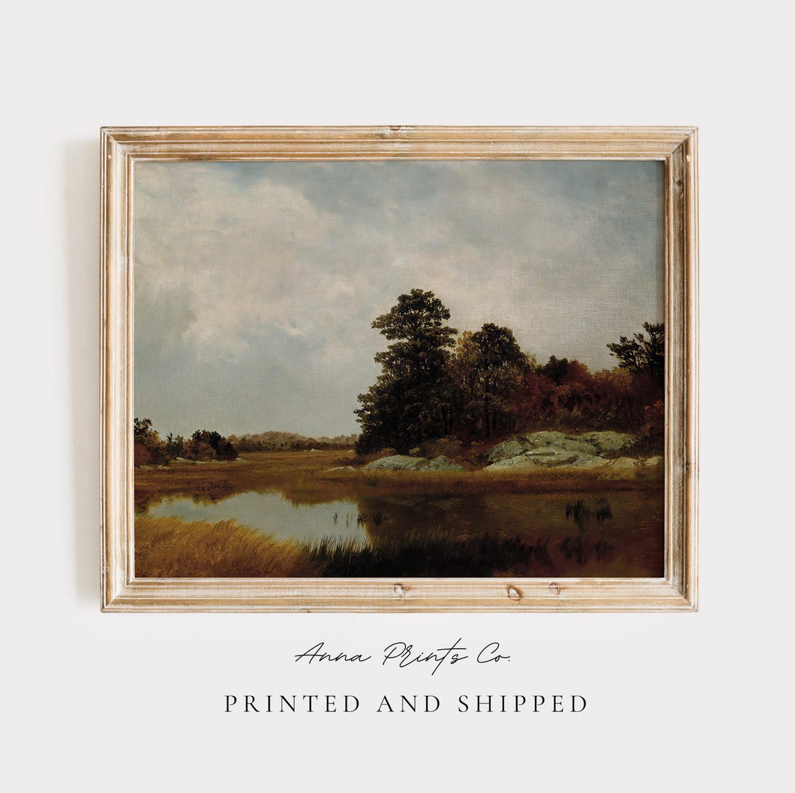 October Marshes Moody Fall Landscape Painting Print Antique Wall Art