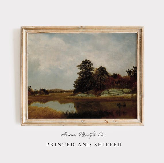 Mailed Gicle Print October In The Marshes 1800s Painting Reproduction Moody Fall Landscape Antique Aesthetic Muted Tone Wall Decor
