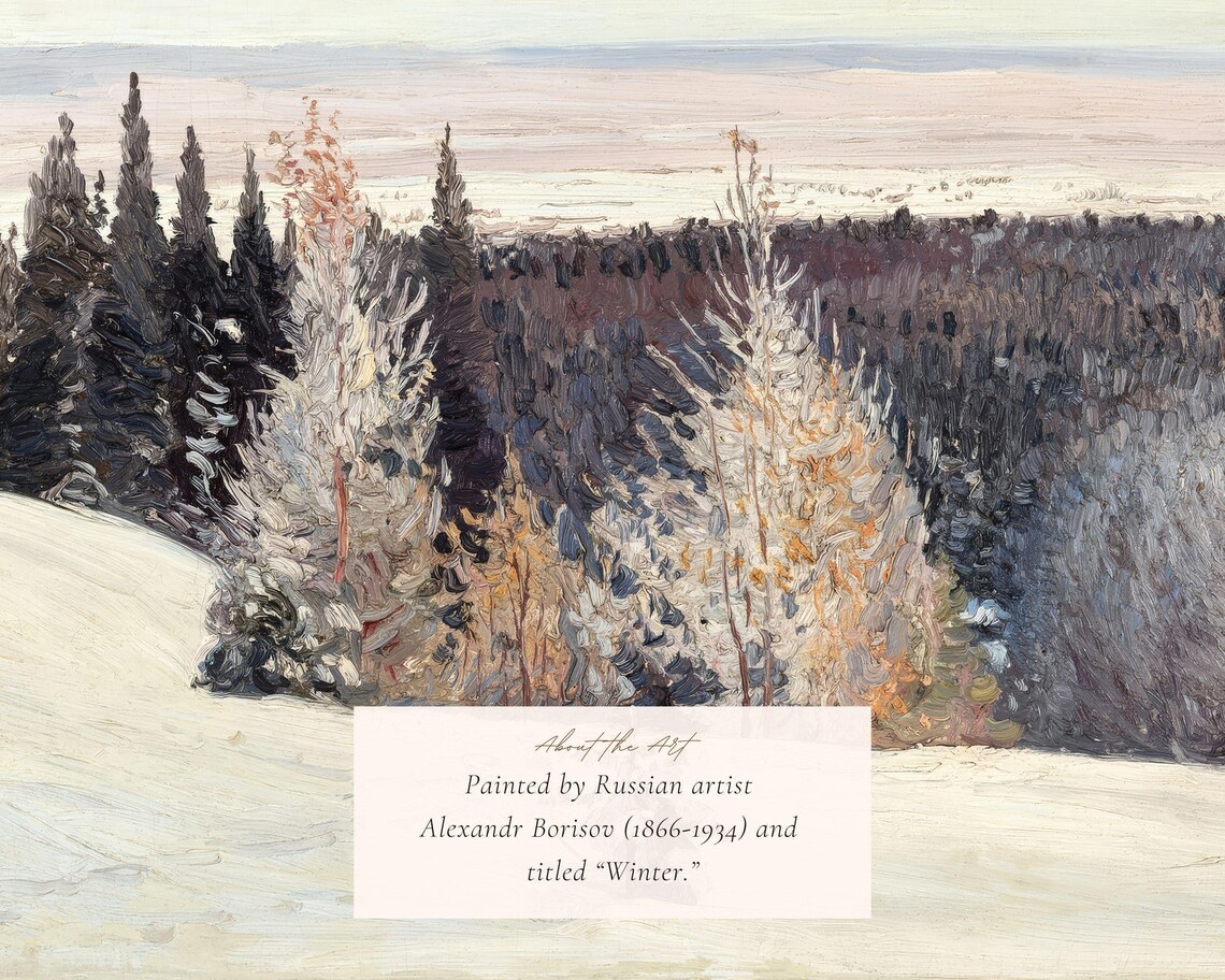 Antique Winter Landscape Oil Painting Print Snowy Forest Wall Art - Image 2
