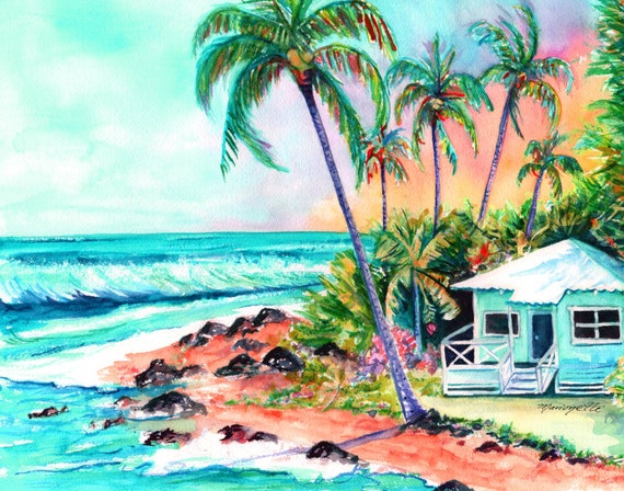 Cottage on the Beach, Kauai Hawaii Wall Art Print