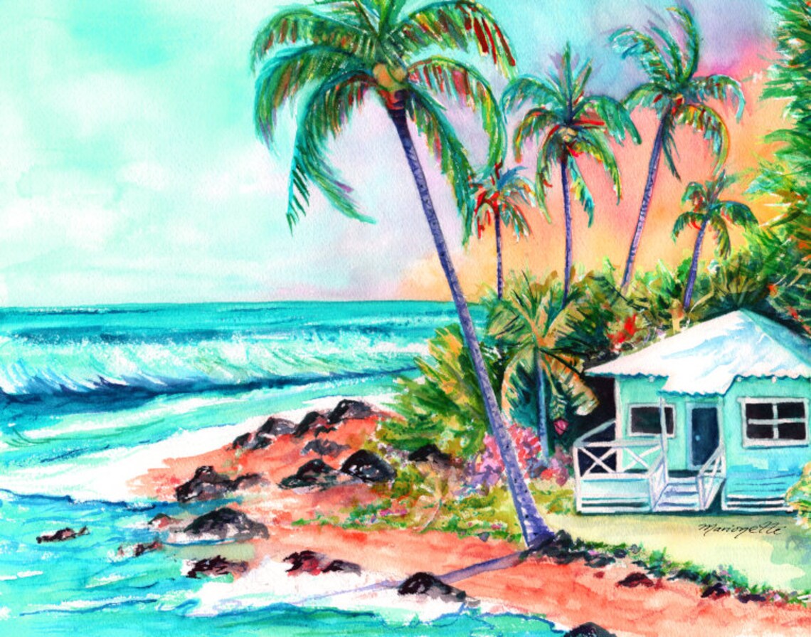 Cottage on the Beach, Kauai Hawaii Wall Art Print