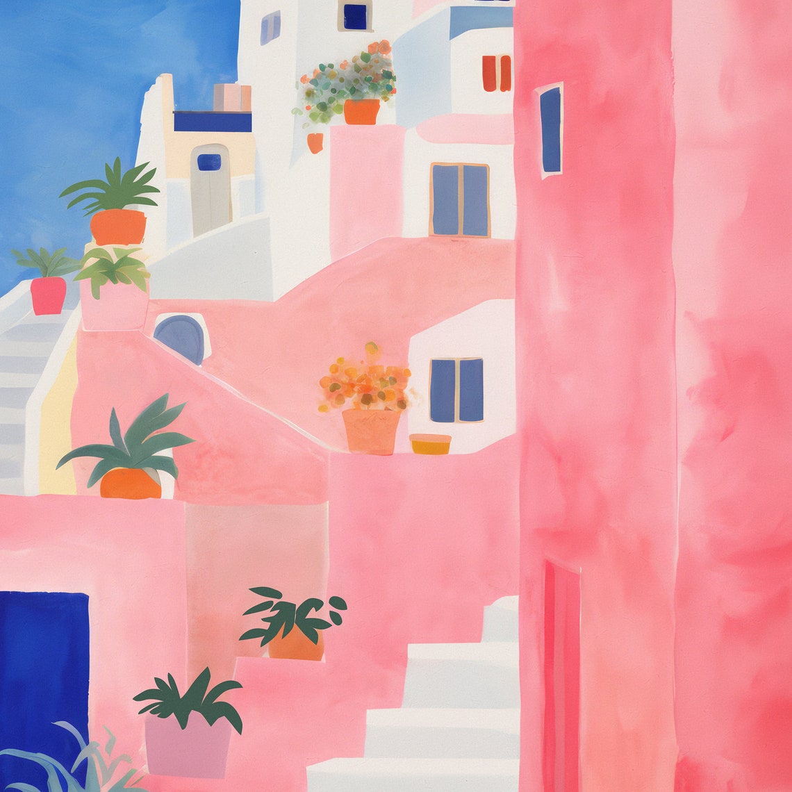 Positano Amalfi Coast Art Print Italy Art Print Travel Gift Travel Poster Watercolor Italian Coast Italian Riviera Pink Travel Art - Image 3