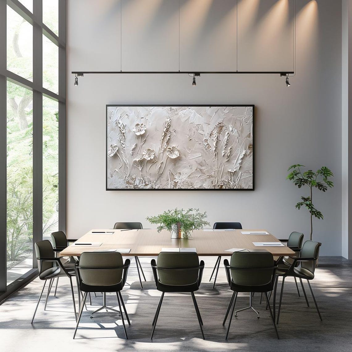 Textured White Relief Wildflowers Impasto Neutral Tones Poster - Image 3