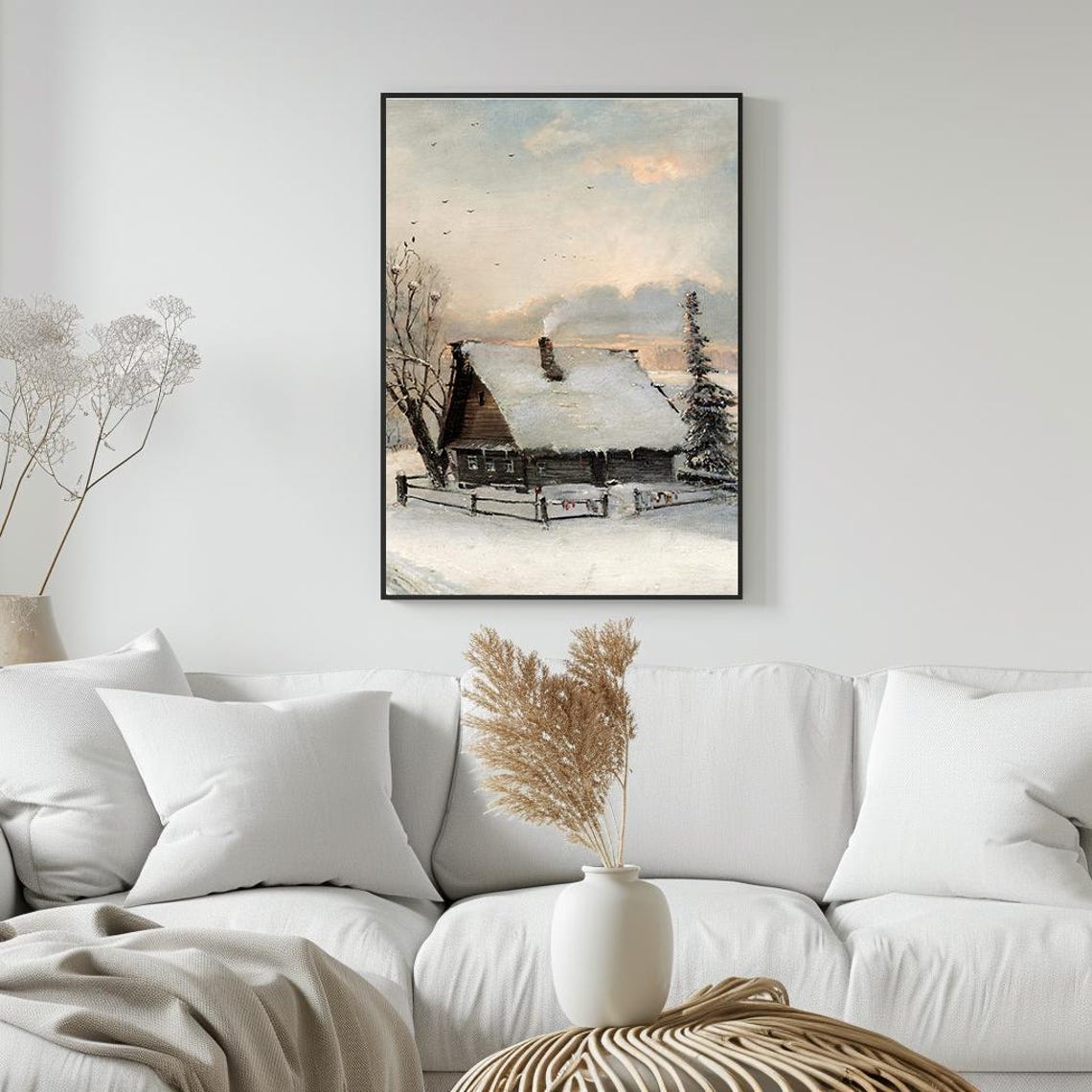Snowy Cabin At Dawn With Chimney Smoke Winter Landscape Poster - Image 5