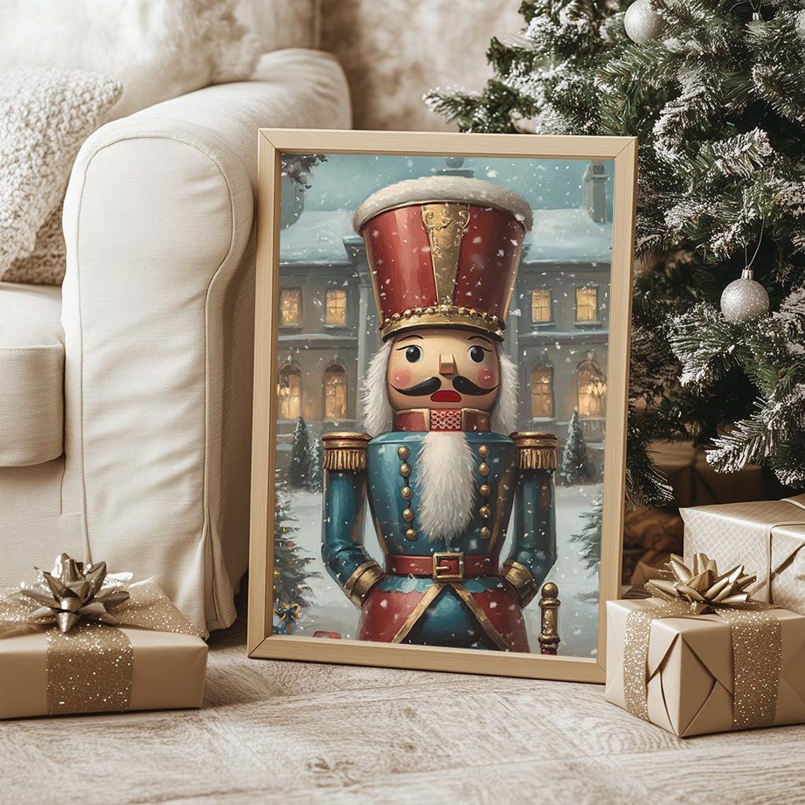 Christmas Nutcracker Soldier In Snowy Courtyard Vintage Poster - Image 3