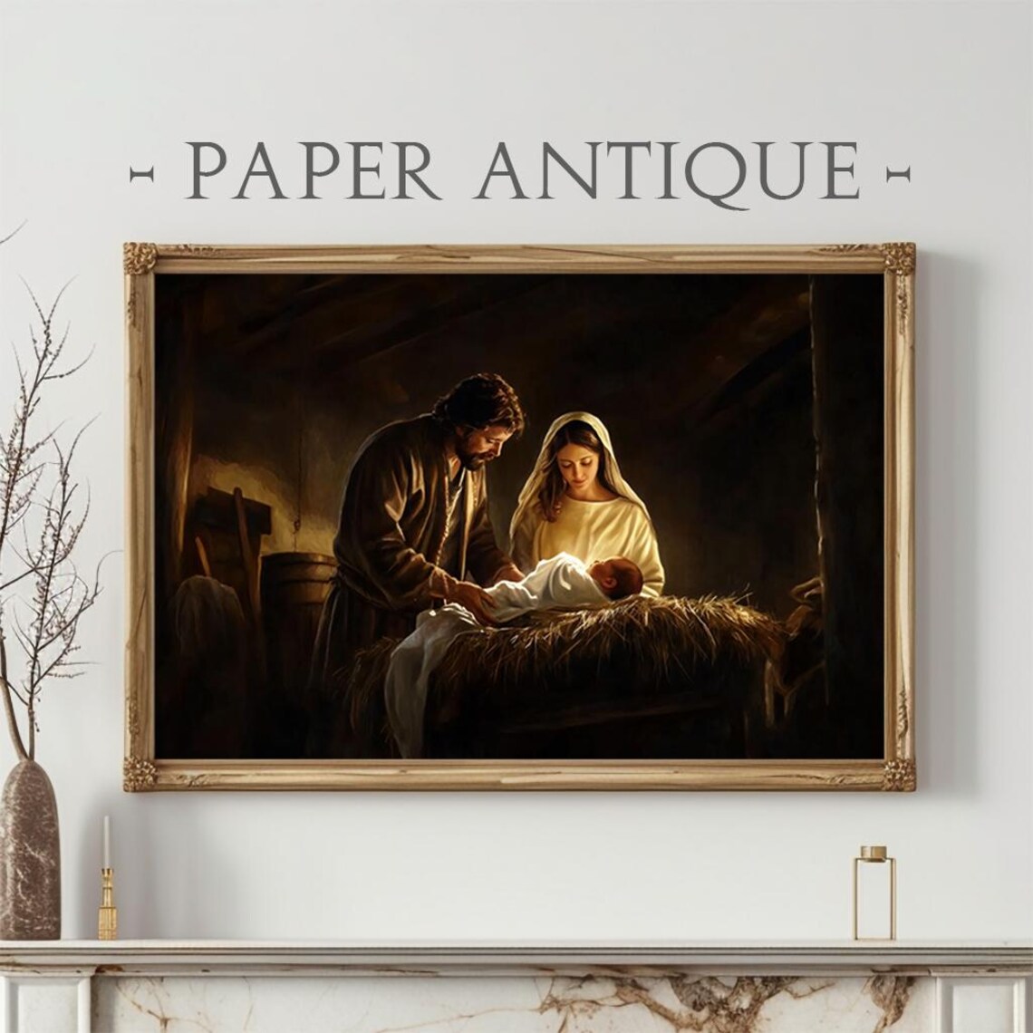 Nativity Scene Holy Family in Barn Traditional Christmas Poster