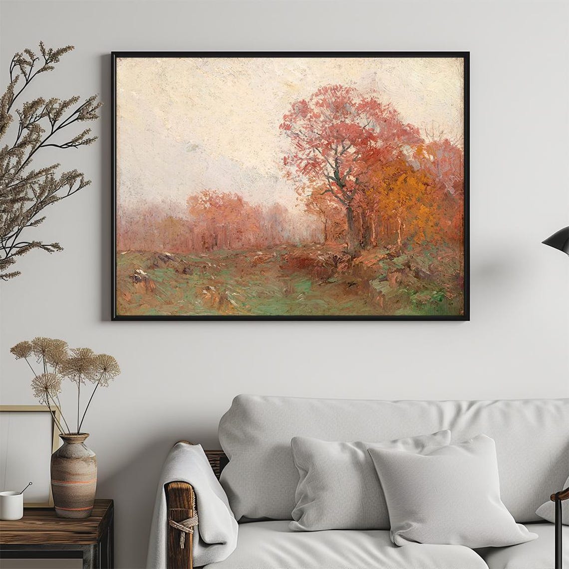 Autumn Trees Rust Red Foliage Muted Vintage Landscape Painting Poster - Image 5