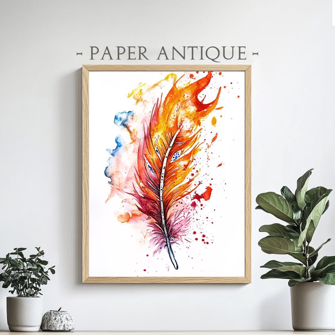 Vibrant Abstract Feather Watercolor Art Splash Painting Poster