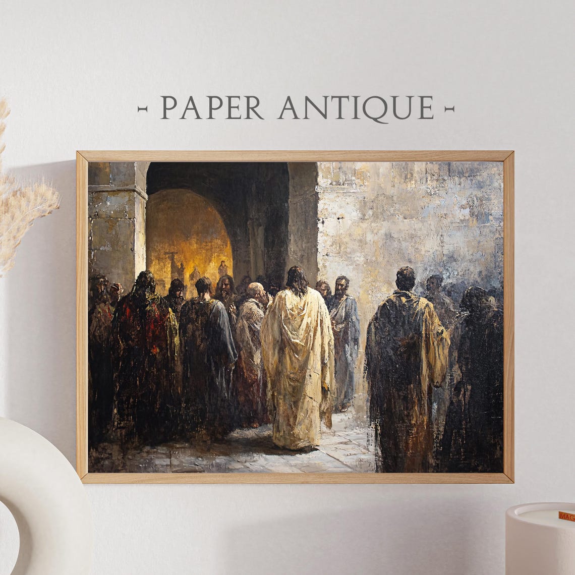 Jesus Walking Crowd Ancient Courtyard Biblical Painting Poster