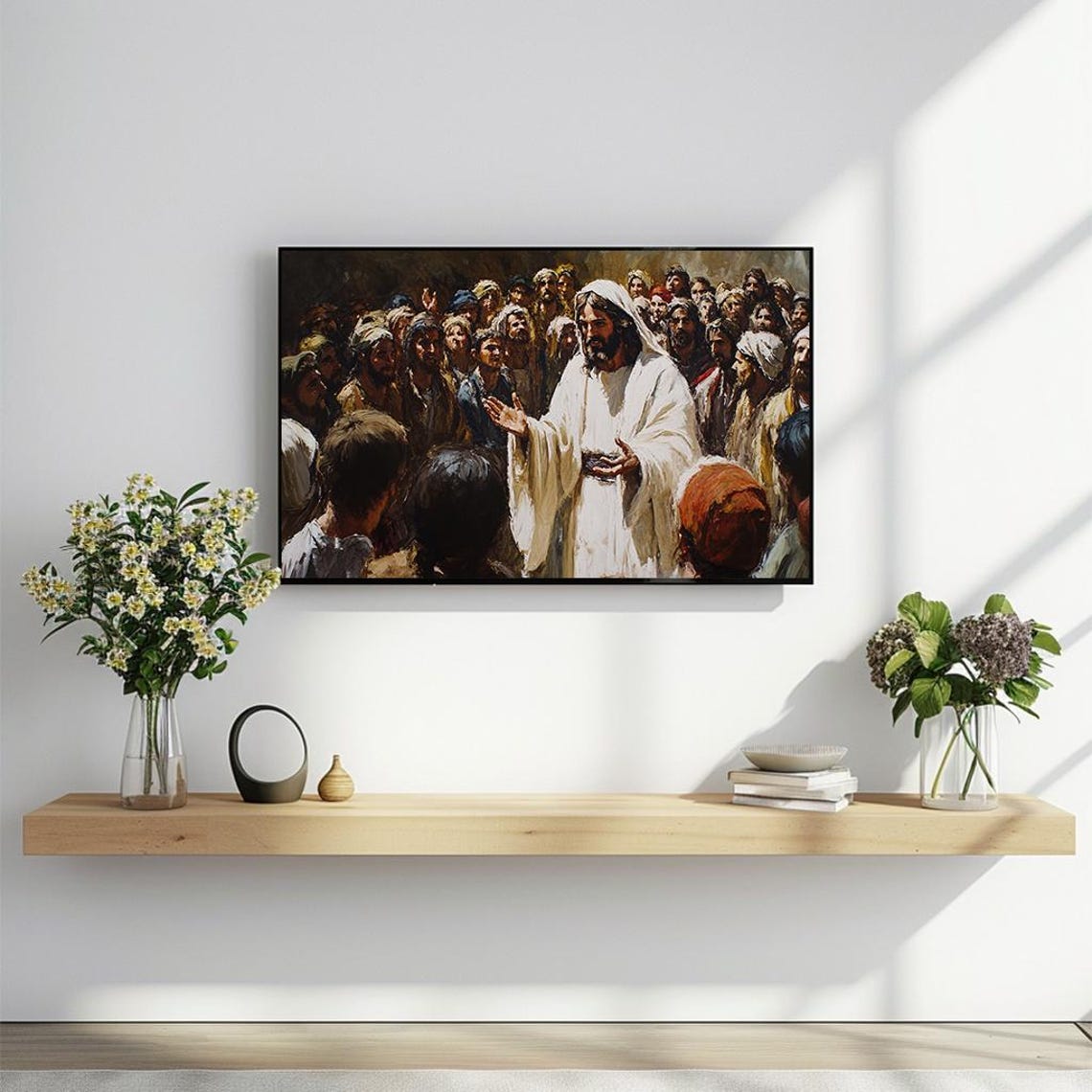 Jesus Teaching Sermon Crowd Expressionist Biblical Painting Poster - Image 2